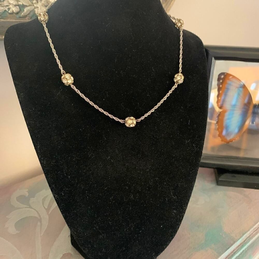 Vintage Round Pave Rhinestone beaded Choker, in Silver, Unmarked